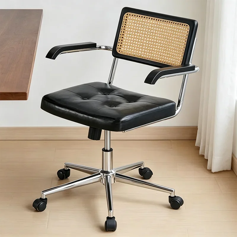 Home Office Chair Vintage Desk Computer Learning Ergonomic Chair Adjustable Height Leather Cushion High Back Mesh Work Chair