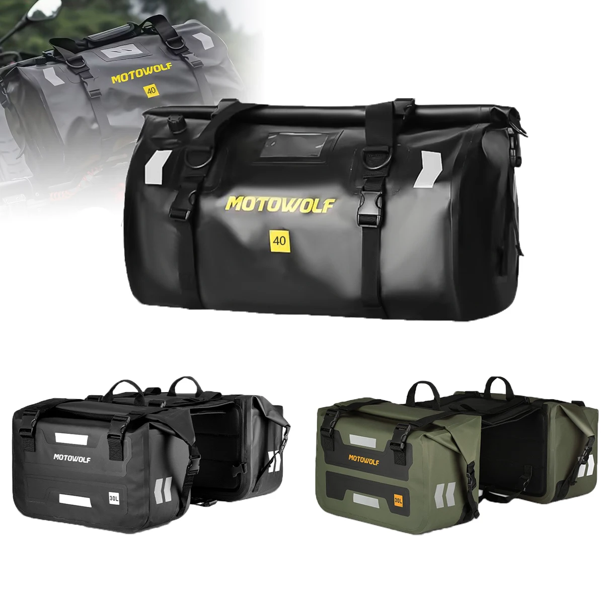 

Universal purpose 66L/30L motorcycle saddle bag Side bag Waterproof backseat bag Travel Cross country sports bike duffel bag