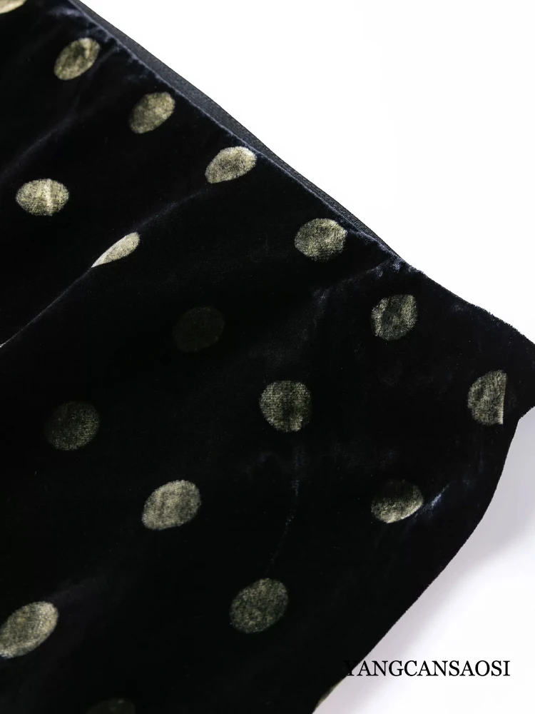 Women's Fashion Autumn New 30% Natural Mulberry Silk Velvet Retro Polka Dot Elastic Waist Black Slim Fit Skirt