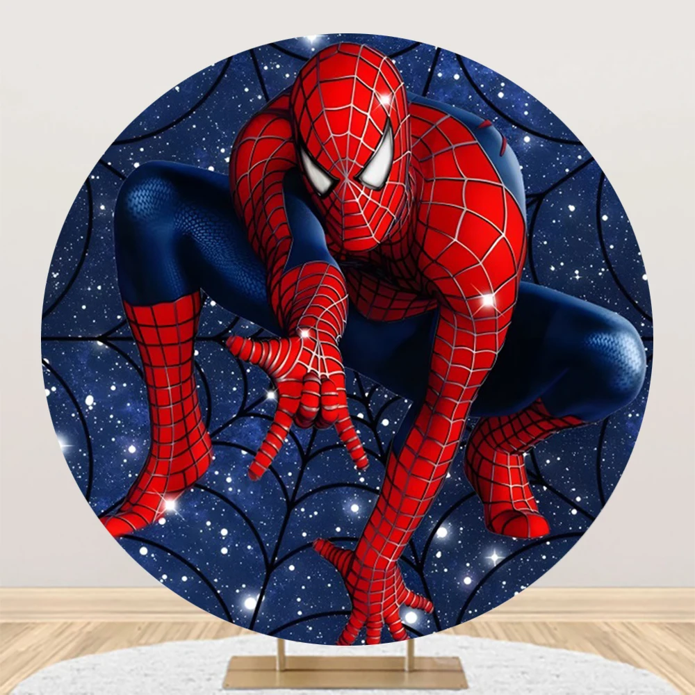 Fondale rotondo Spider-Man con 3 coperchi cilindrici sfondo per fotografia Baby Shower Boy Birthday Party Decoration Plinth