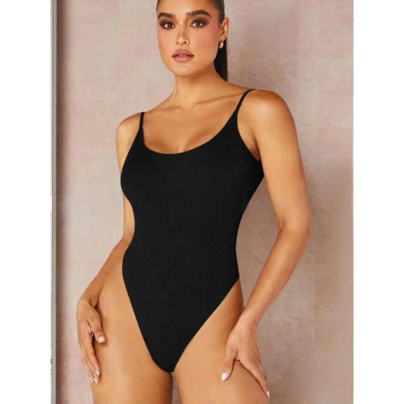 

Sexy women's bodysuit, new summer style, black, slim fit, one-piece swimsuit, hides belly, a must-have for beach trips.