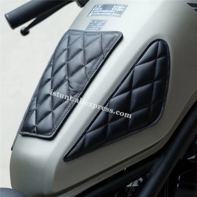 Retro Motorcycle Cafe Racer Gas Fuel tank Genuine Leather Diamond lattice Stickers Pad Protector sheath For Honda CM300 CM500