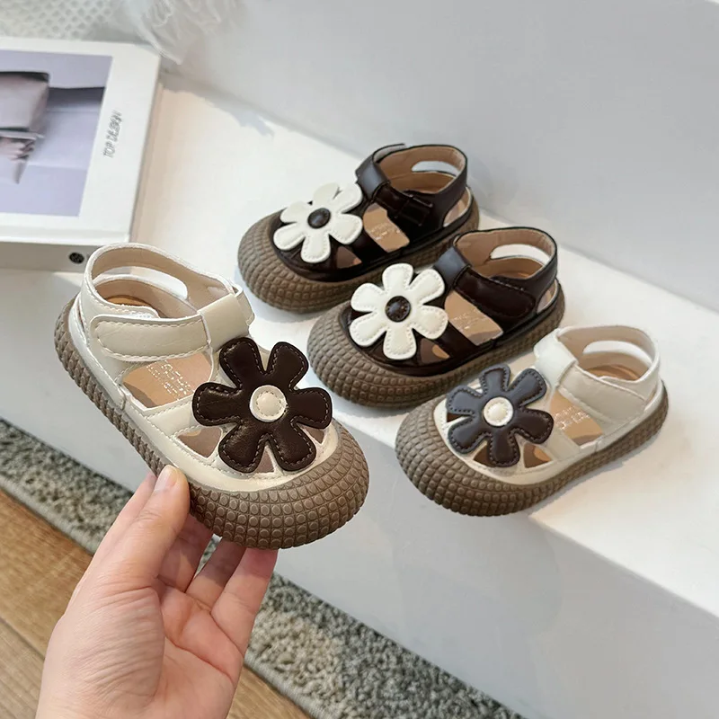 

Size 22-31 Girls Sandals for Kids Summer Sunflower Anti Slip Soft Sole Baotou Childrenbs Beach Shoes Toddler Girl Walking Shoes