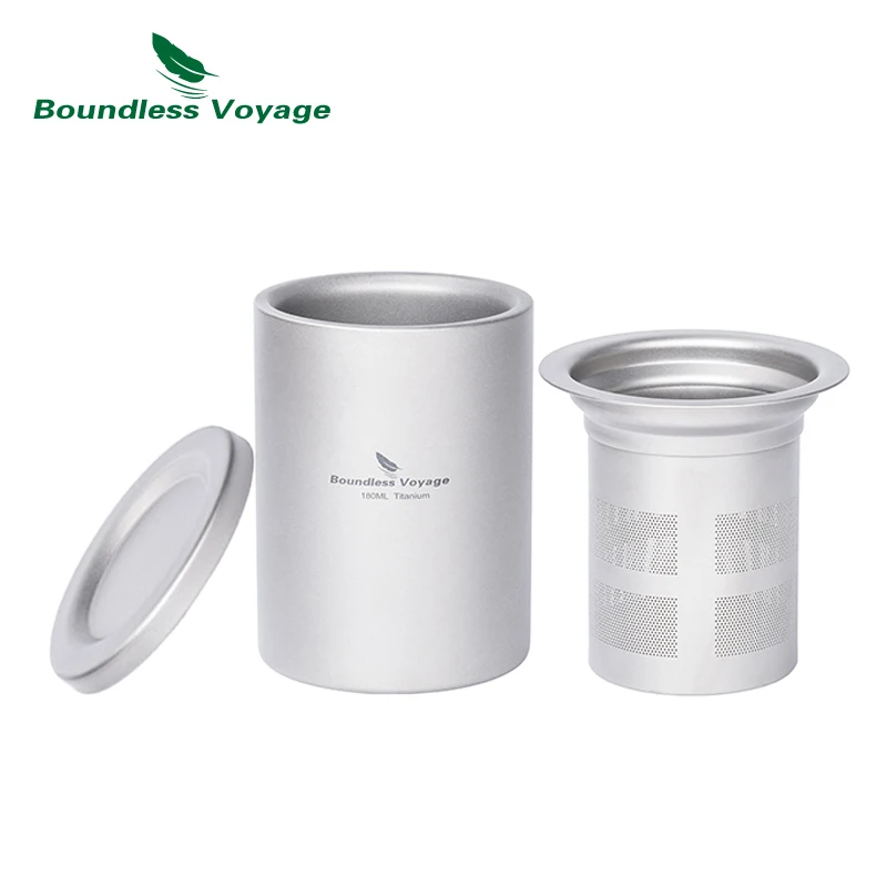 Boundless Voyage Titanium Double Layer Tea Cup Portable Travel Tea Mug set with Filter 180ml