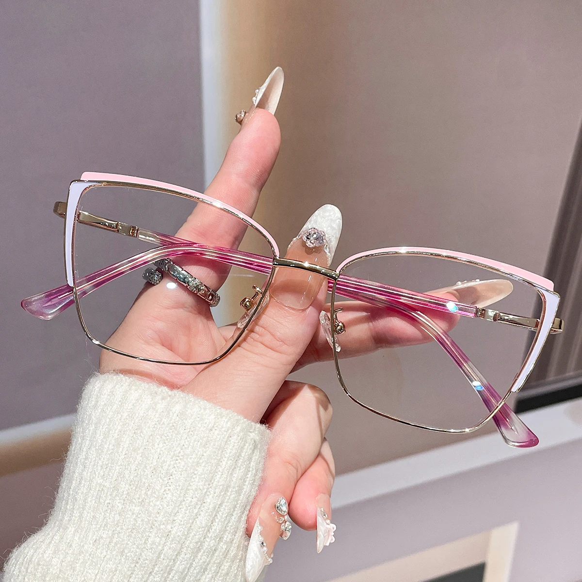 1Pc Unisex Plain Glasses New High-End Trendy Square Frame Personalized Patchwork Casual Versatile Anti-Visual Fatigue Daily Home