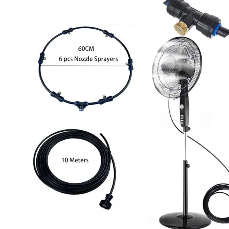 ABKL-For Outdoor Fan Misting Kit,10M 6-Head Metal Connectors For Outdoor Use- Patio Garden Backyard Greenhouse Breeze System