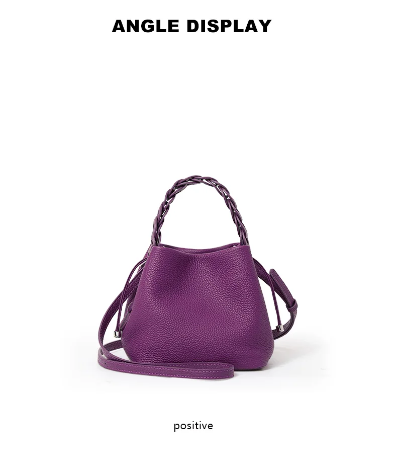 Elegante Handtasche aus echtem Leder, einzelne Schultertasche, Crossbody-Tasche, erste Schicht Rindsleder, Bucket Bag für den Arbeitsweg, Litschi-Muster – Detail 7