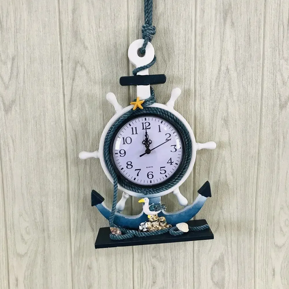 Mediterranean Style Dual-Purpose Sitting Clock, Wall Clock, Anchor, Ocean Style, Rudder, Hanging Watch, Home Decoration