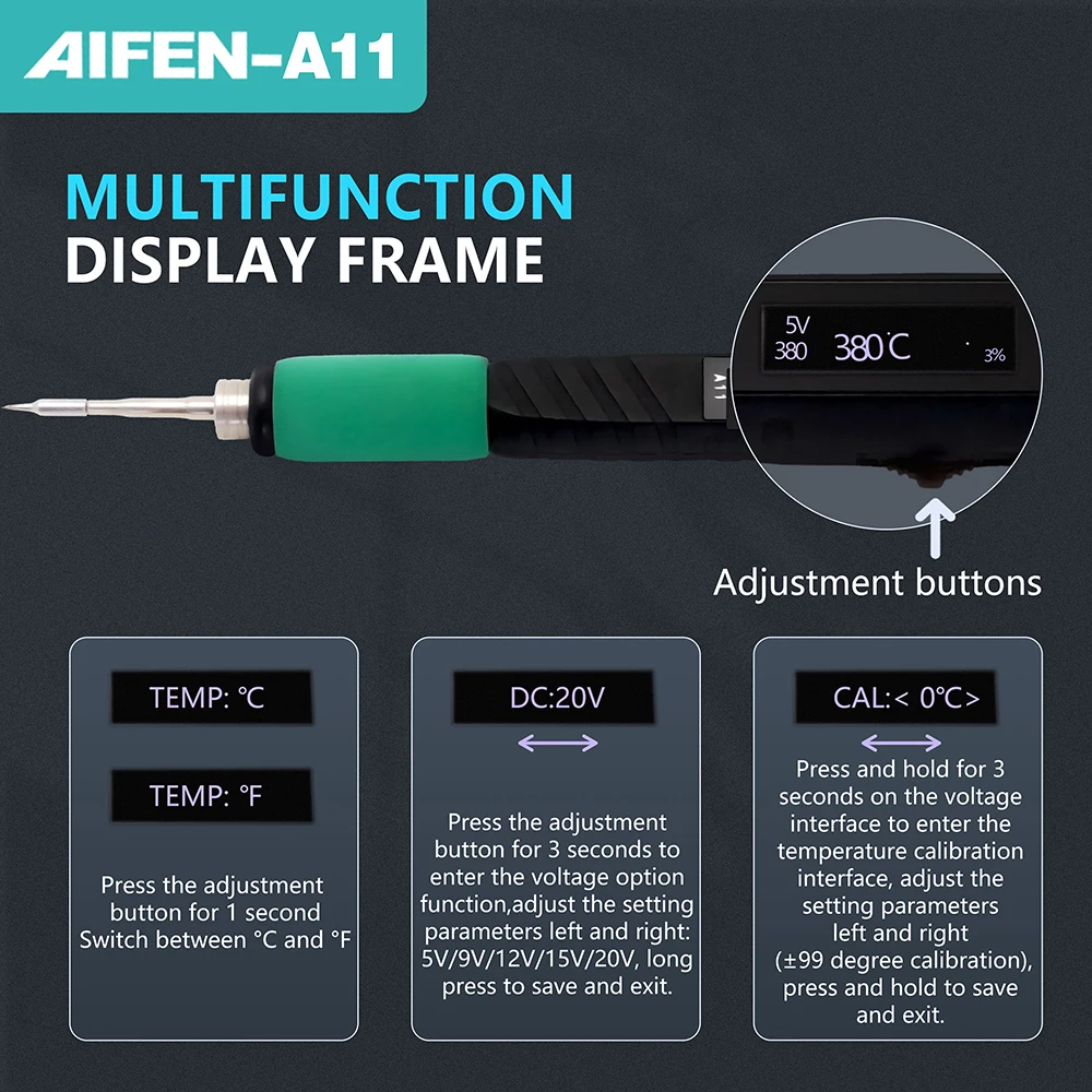 Imagem -06 - Aifen A11 Estação de Solda Usb Ponta de Ferro de Solda Original Compatível 210 Controle de Temperatura da Alça Estação de Retrabalho de Solda