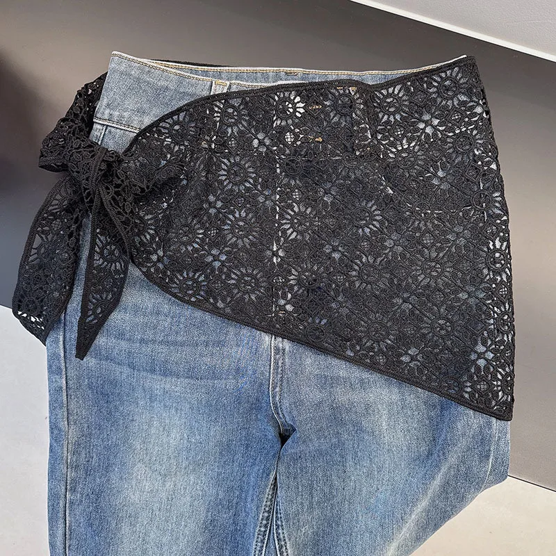 

High-quality thick-soluble cotton lace scarf, elegant decorative neck scarf women, hollow embroidered design