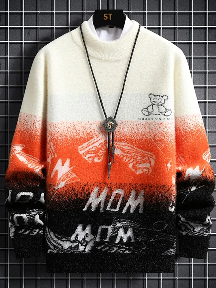 2024 Autumn/Winter New Fashion Trend Printed Thick Warm Knitwear Men's Casual Loose Comfortable Large Size High Quality Sweater