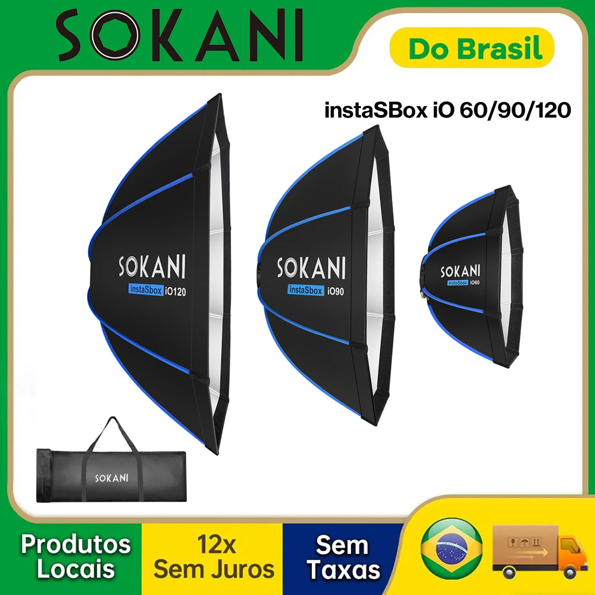 【Do Brasil】Sokani instaSBox iO60/90/120 Softbox Octogonal de Montagem Rápida Bowens para Luz de Vídeo Sokani Aputure Amaran Godox