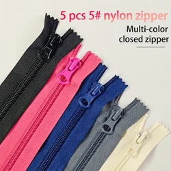 5 pcs 5# nylon lower zip closed tail pocket cushion closed mouth short zipper multicolor