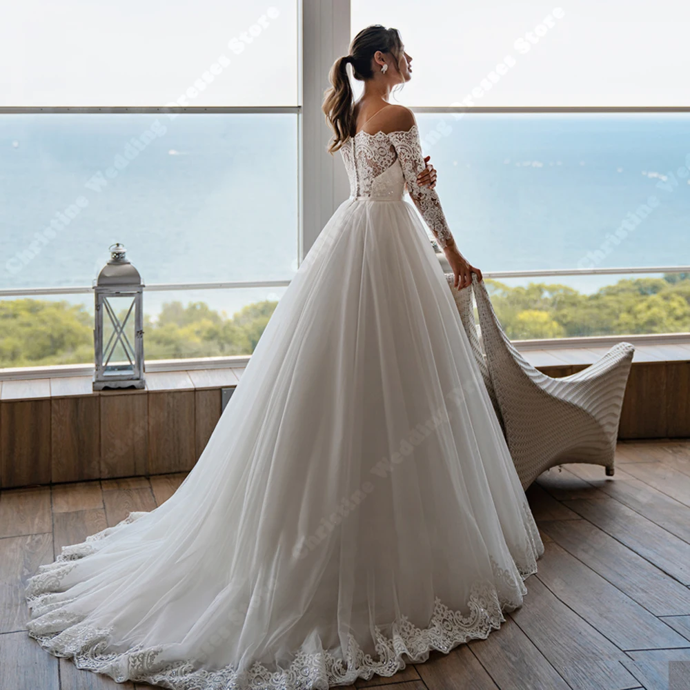 Shining White Women Wedding Dresses Exquisite Tulle Surface Bridal Gowns Sexy Elegant A-Line Engagement Banquet Vestidos De Gala