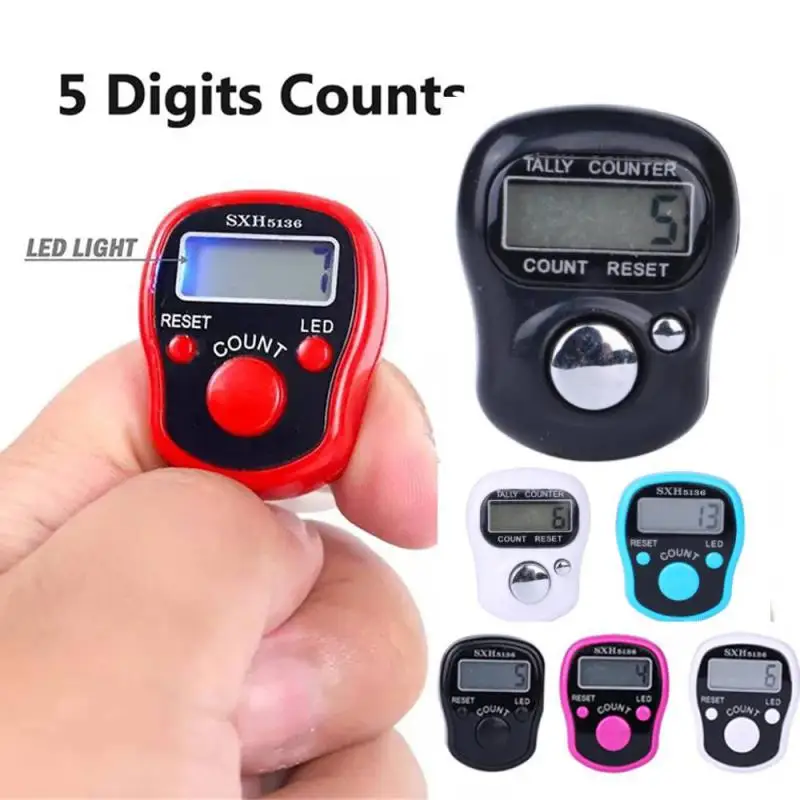 Elektronischer LED-Handzählzähler, Clicker, Zähler, Ring, Fingerzähler, Kompass, islamische Tasbih-Perle, 5, digital