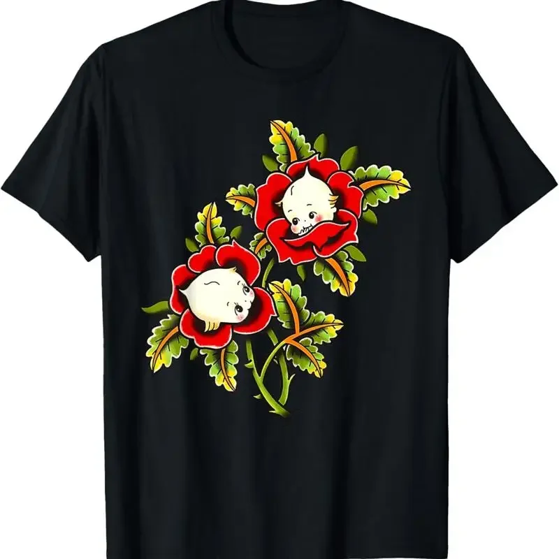 Camiseta con estampado de tatuaje tradicional de Kewpie Baby Roses