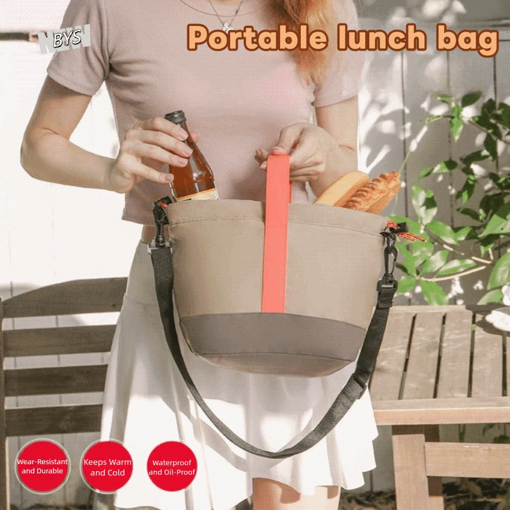 

With Handle Lunch Box Bag Thickened Adjustable Straps Food Thermal Tote Large Capacity Waterproof Insulated Storage Pouch Office