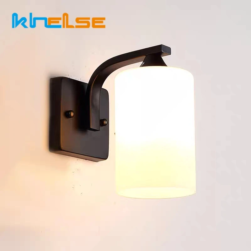 

Modern E27 LED Wall Lamp Nordic Simple Glass Lampshade Bedroom Bedside Light Corridor Aisle Living Room Background Decor Light