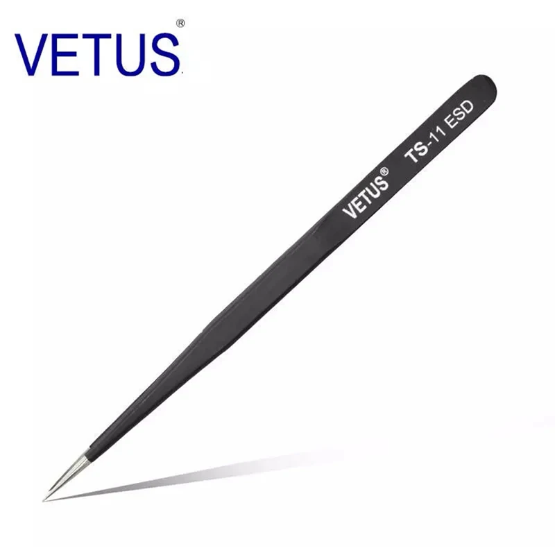 Vetus Tweezers Stainless Steel Anti-Static Hair Plucking Tip Elbow Flat Head Digital Repair Set