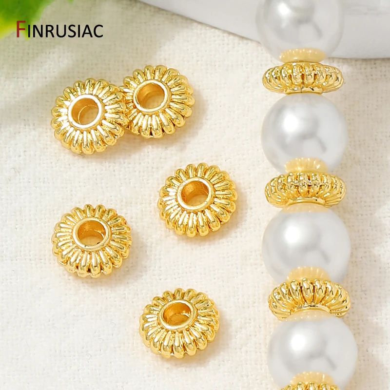 14K مطلية بالذهب النحاس مخطط شقة خزر عازل ، فواصل للخرز ، فضفاض الخرز سوار ذاتي الصنع قلادة صنع الملحقات