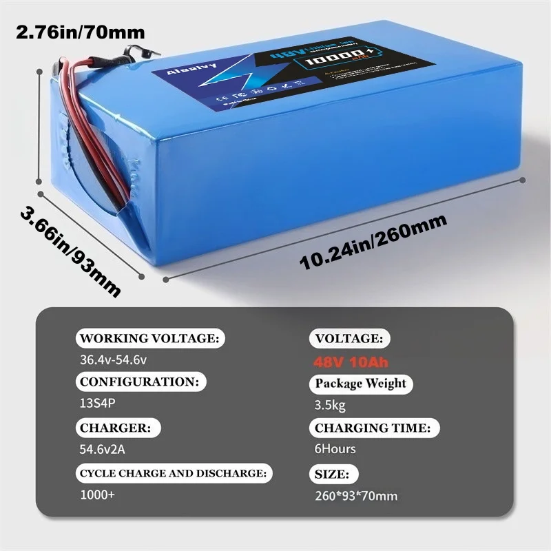 Langstrecken-Lithium-Ionen-Akku 48V 20Ah 16Ah 10Ah - Aleaviy PVC 18650 Lithium-Akku-Pack mit Ladegerät und 30A BMS für Fahrrad/Scooter – Detail 4
