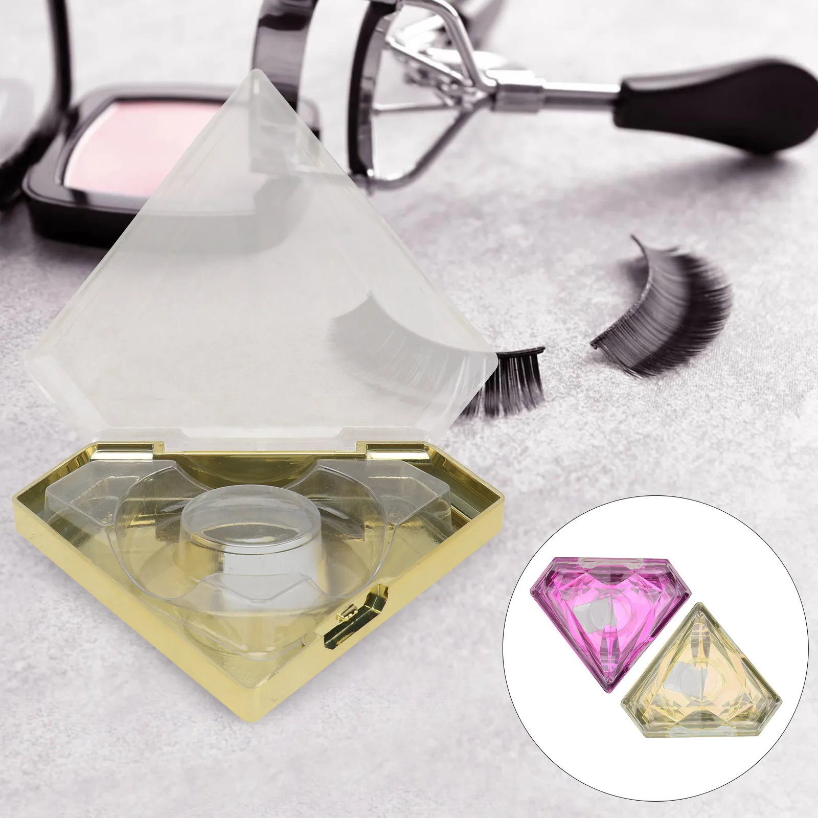 

2pcs False Eyelash Box Diamond Shaped Acrylic Eyelash Storage Container Secure Fit Good Seal For Makeup Accessories Packing Case