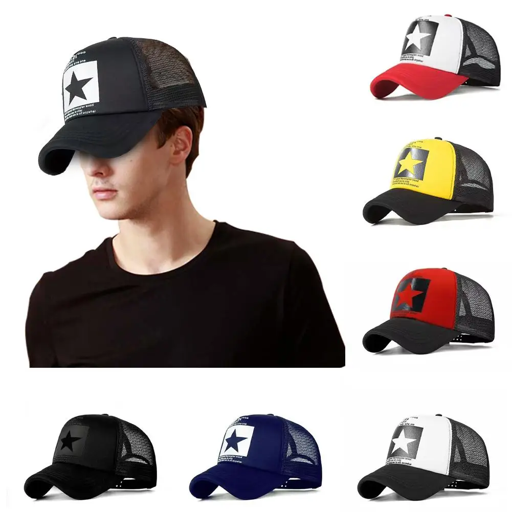 Star Printed Men\'s Summer Mesh Baseball Cap UV Protection Hat Sunscreen Baseball Boys Hop Breathable Style Adjustable Girls B5P8