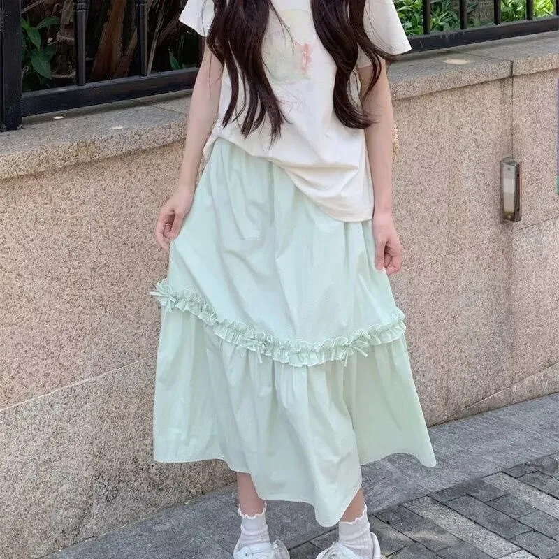 Falda Midi de estilo japonés con agradable arco para mujer, falda suave holgada y adelgazante para colegiala de verano, faldas de moda coreana para mujer