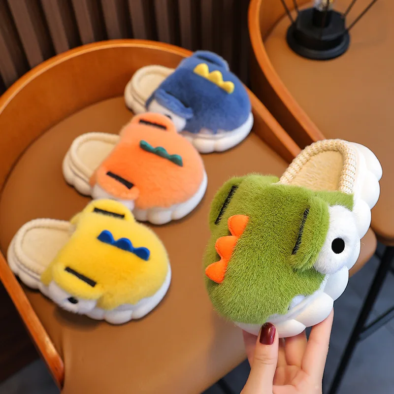 

Winter New Home Shoes Kids Slippers Cartoon Cute Warm Plush Indoor Autumn Soft for Boys Girl Flops Non-slip And Comfortable