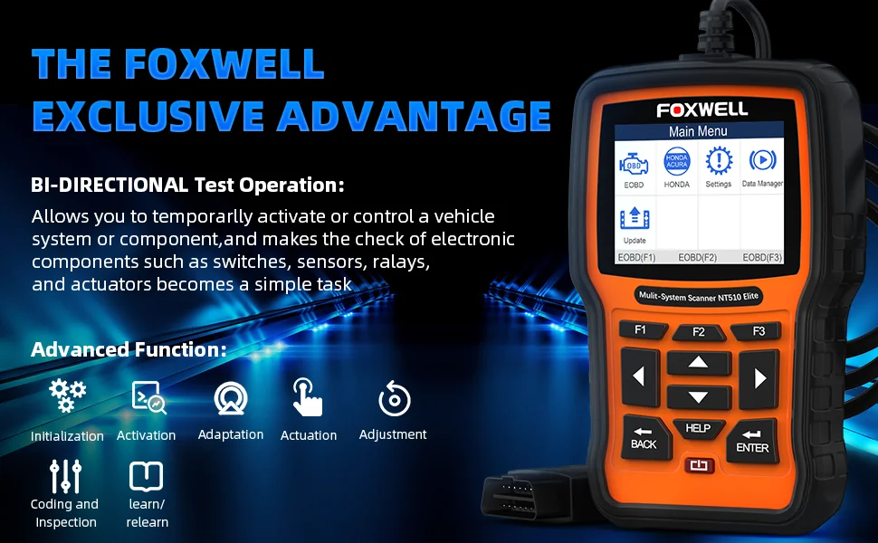 FOXWELL NT510 Elite for Porsche Car Diagnostic Car OBD2 Scanner All System Bi-Directional Diagnostic Tools Oil Reset EPB SAS TPS