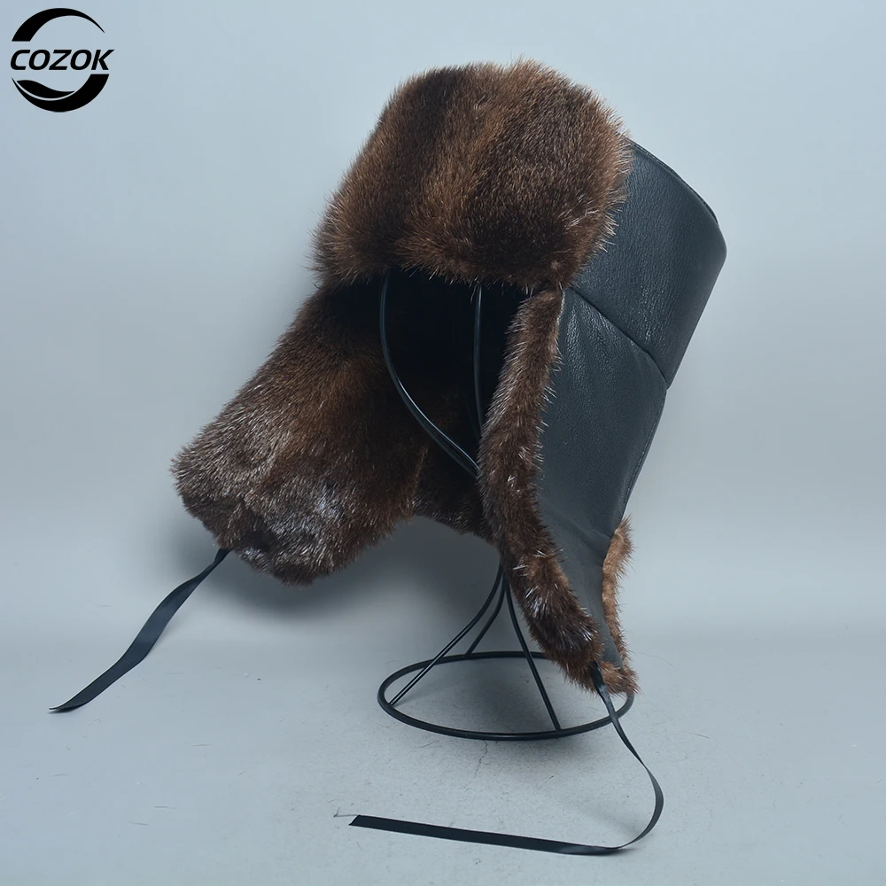 

Ushanka Hat Man Luxury Winter Hat Full Pelt Real Mink Fur Bomber Cold Cap High Quality Russian Military Style Trapper Hat