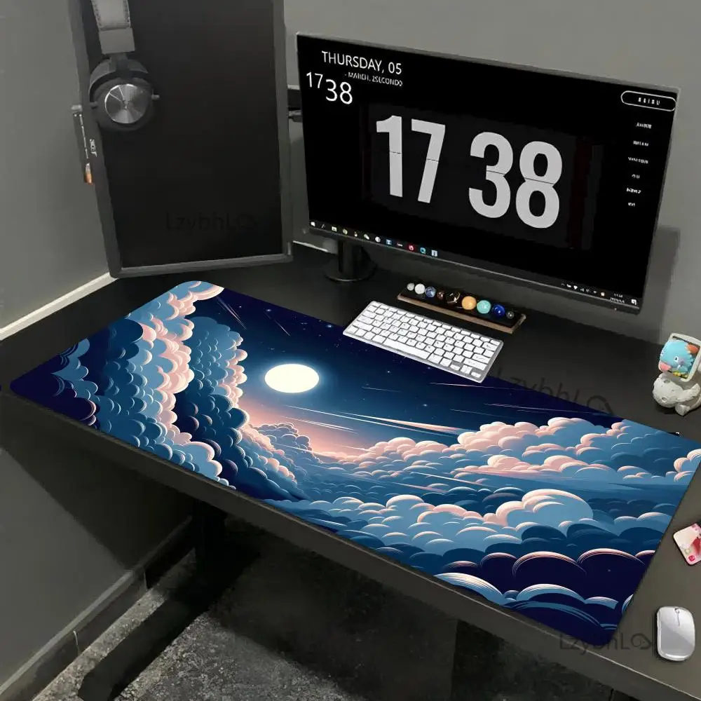 

Коврик для мыши Cloud Starry Sky, большой игровой коврик для мыши в стиле аниме, противоскользящий резиновый настольный коврик XXL, аксессуары для офисного компьютера для геймера, настольный коврик