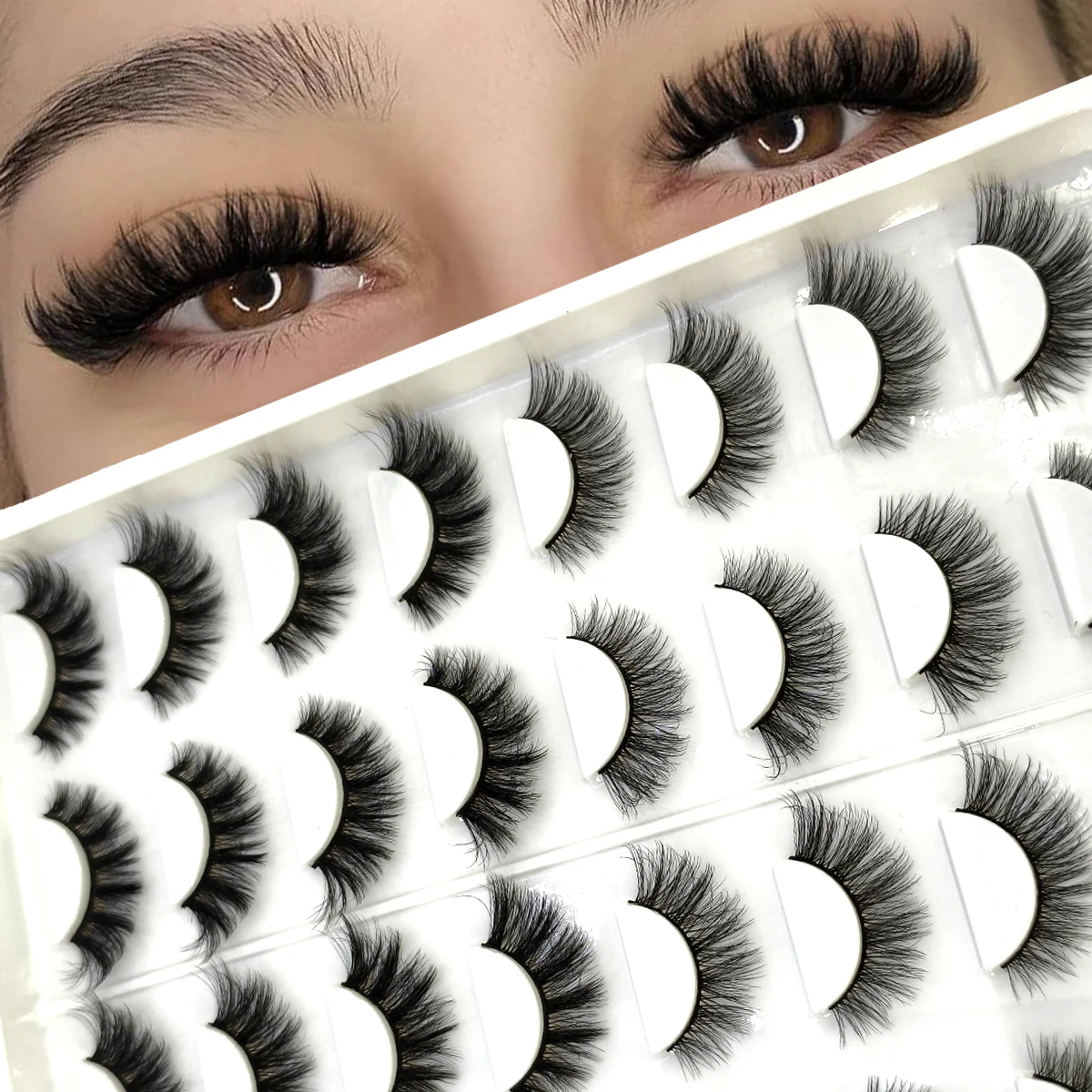 HBZGTLAD16 คู่ ขนตาปลอม 3 มิติ แบบมิงค์ธรรมชาติ หนา งอน ดูเป็นธรรมชาติ สำหรับแต่งหน้า