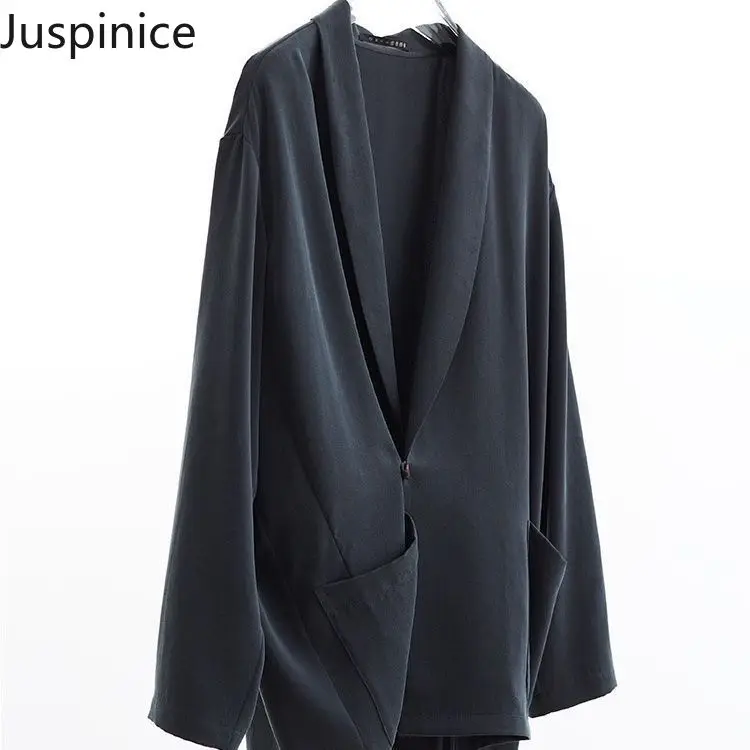

Chinese Style Lapel Blazers Men's Loose Business Simple Personalized Casual High Street Jackets Men Tops Overcoat Male Clothes