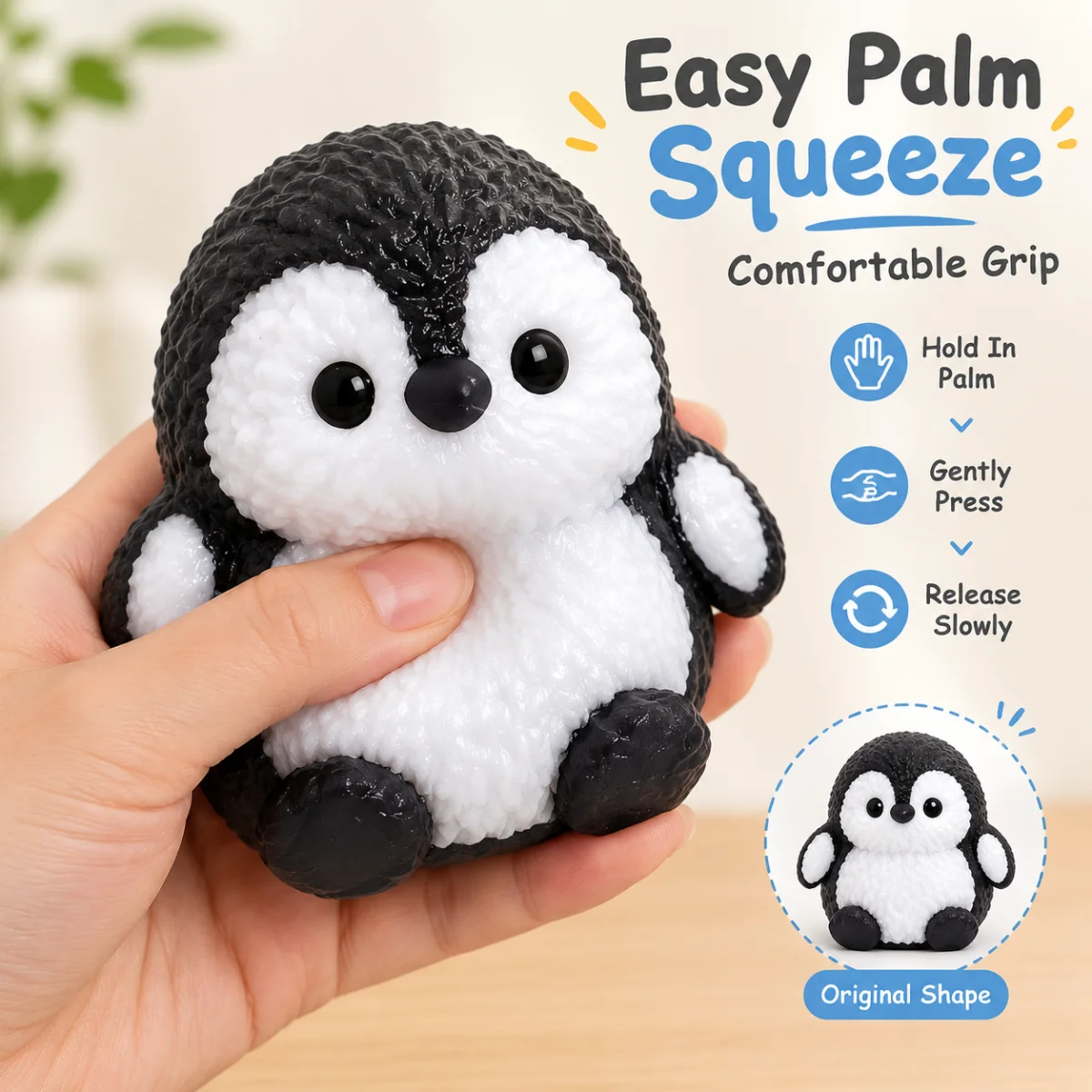 Cute Black White Penguin Squishy Toy Food Grade Silicone Fluffy Texture Animal Design Soft Squeeze Sensory Stress Relief Fidget