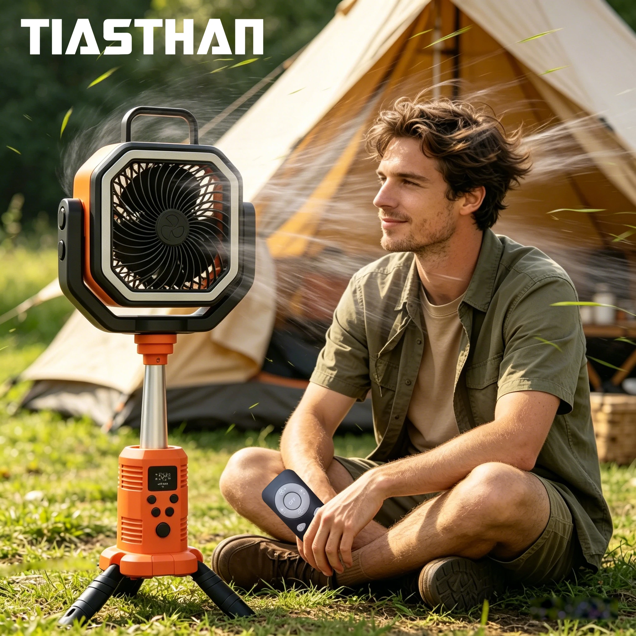 

Upgraded 30000mAh Battery Camping Fan Light – Outdoor Tripod Design, Remote Control, Shaking Head Function Portable Electric Fan