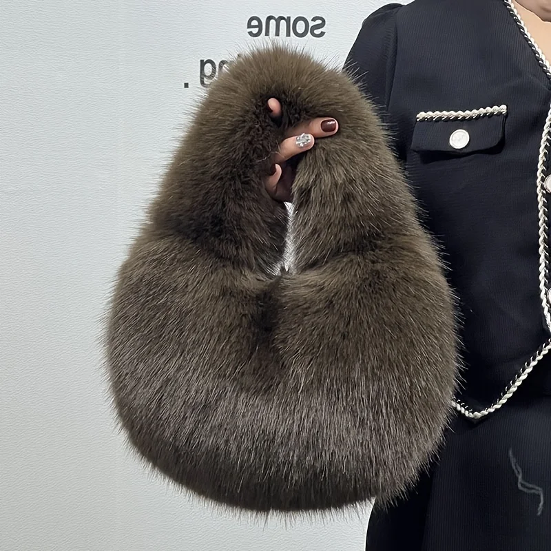 Minimalist Faux Fox Fur Handbag Elegant Faux Fox Fur Evening Handbag Party Banquet Ladies Mini Clutch Purse