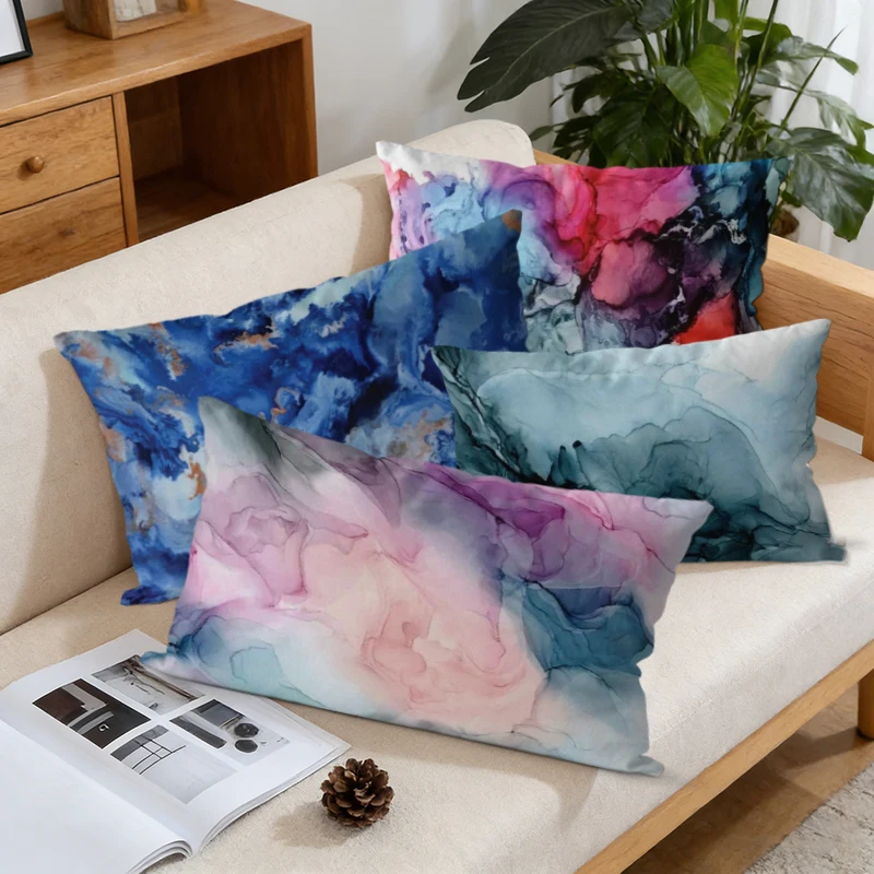 Marble Abstract Watercolor Lumbar Pillow Covers Suitable For Sofa Bedroom Car Pillow Cover Cushion Rectangular Back Cushion