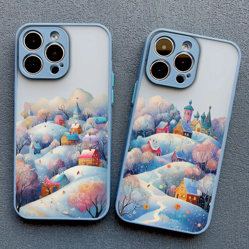 

Landscape Winter Blue Snow Luxury Phone Case For Iphone 16 12 13 Mini 11 Pro Max 15 14 Plus Pro Max XR XS X 7 8 Plus SE2 Covers