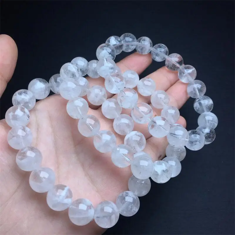 10MM Natural White Snowflake Garden Quartz Bracelet for Men Bracelet  Energy Crystal Aura Healing Yoga Elastic Couple Jewelry