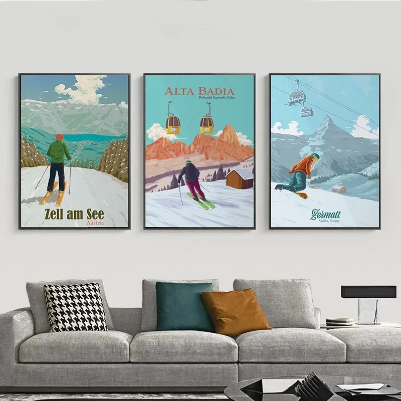 Modern Simple Skiing Poster Fashion Ski Photo Winter Sports Skier Canvas Painting Prints Wall Art Picture Living Room Home Decor