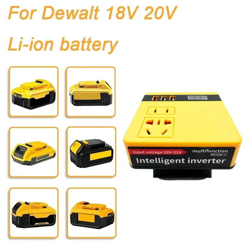 100W Power Inverter for Dewalt 18V 20V Li-ion Battery, DC 18V to AC 220V Portable Power Station Generator With Current Display