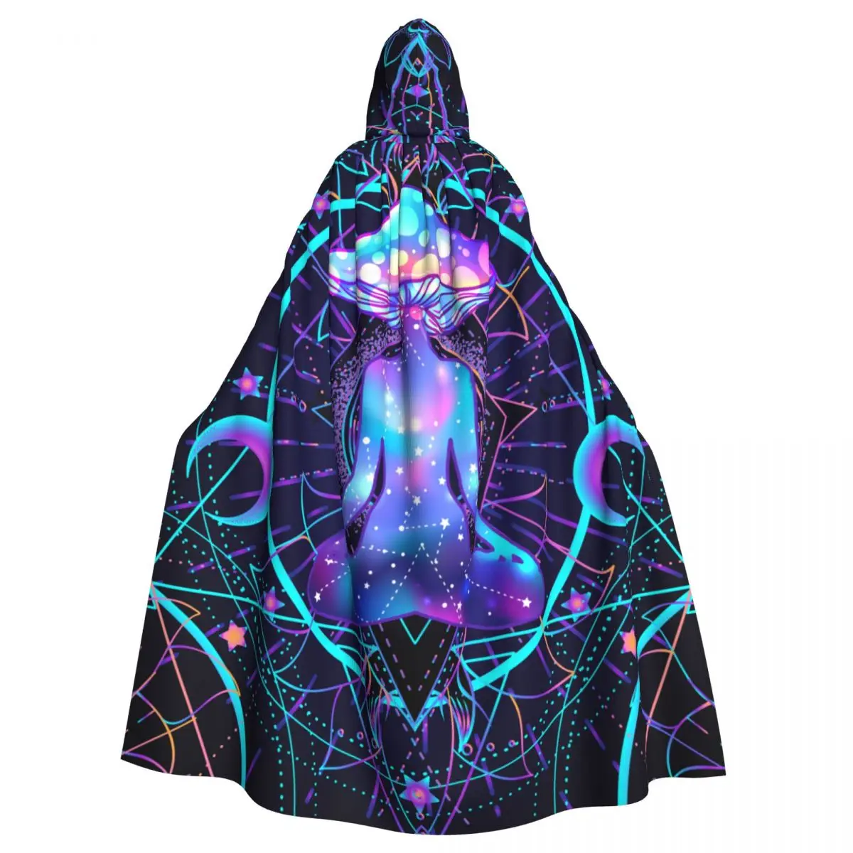 

Long Cape Cloak Esoteric Art Mushrooms Geometry Hooded Cloak Coat Autumn Hoodies