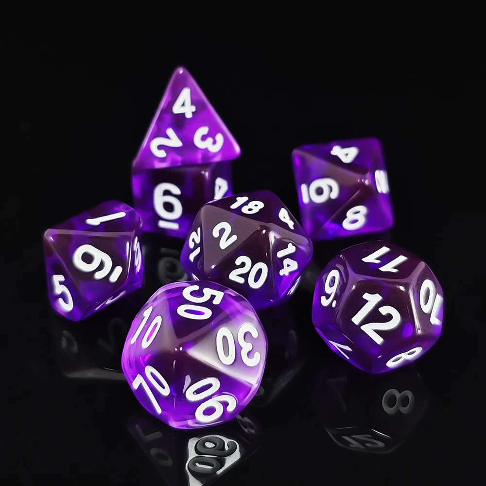 7PCS Acrylic Polyhedral Dice Set Transparent Purple DND RPG Dice Dungeons & Dragons MTG Tabletop Role‑Playing Board Game Games
