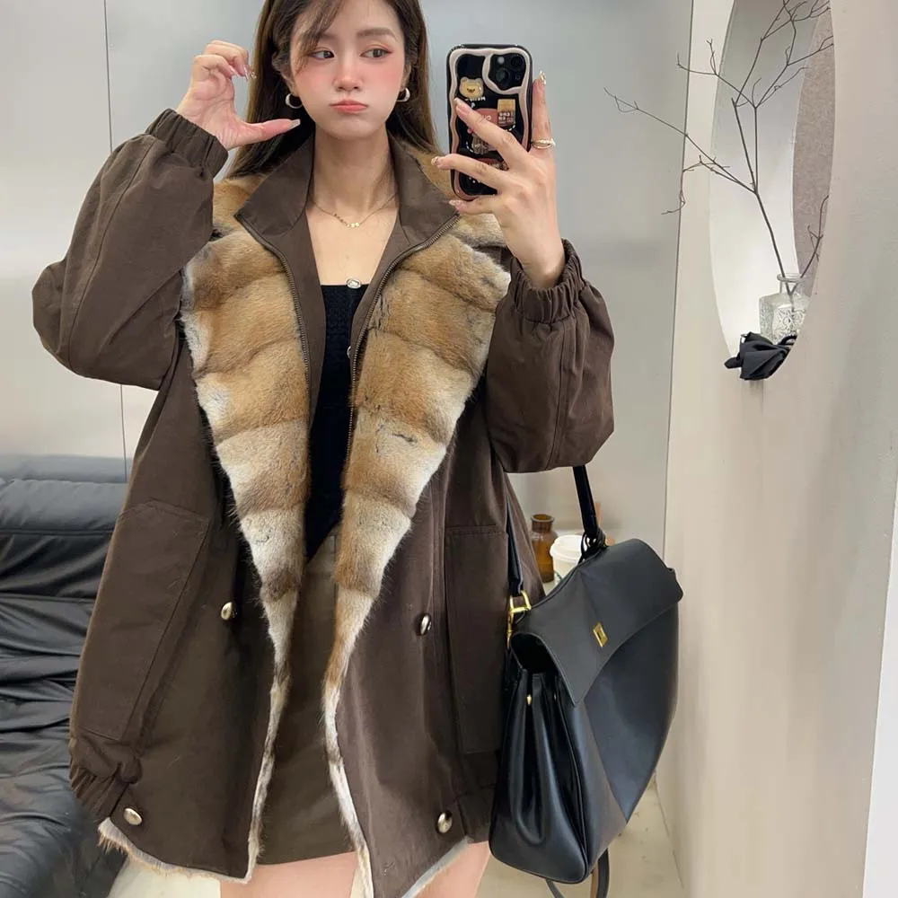 

2025 Luxury Outwear Female Winter Hooded Goose Down Jacket Puffer Jacket Real Fox Fur Collar Thick Women Warm Parka Coat