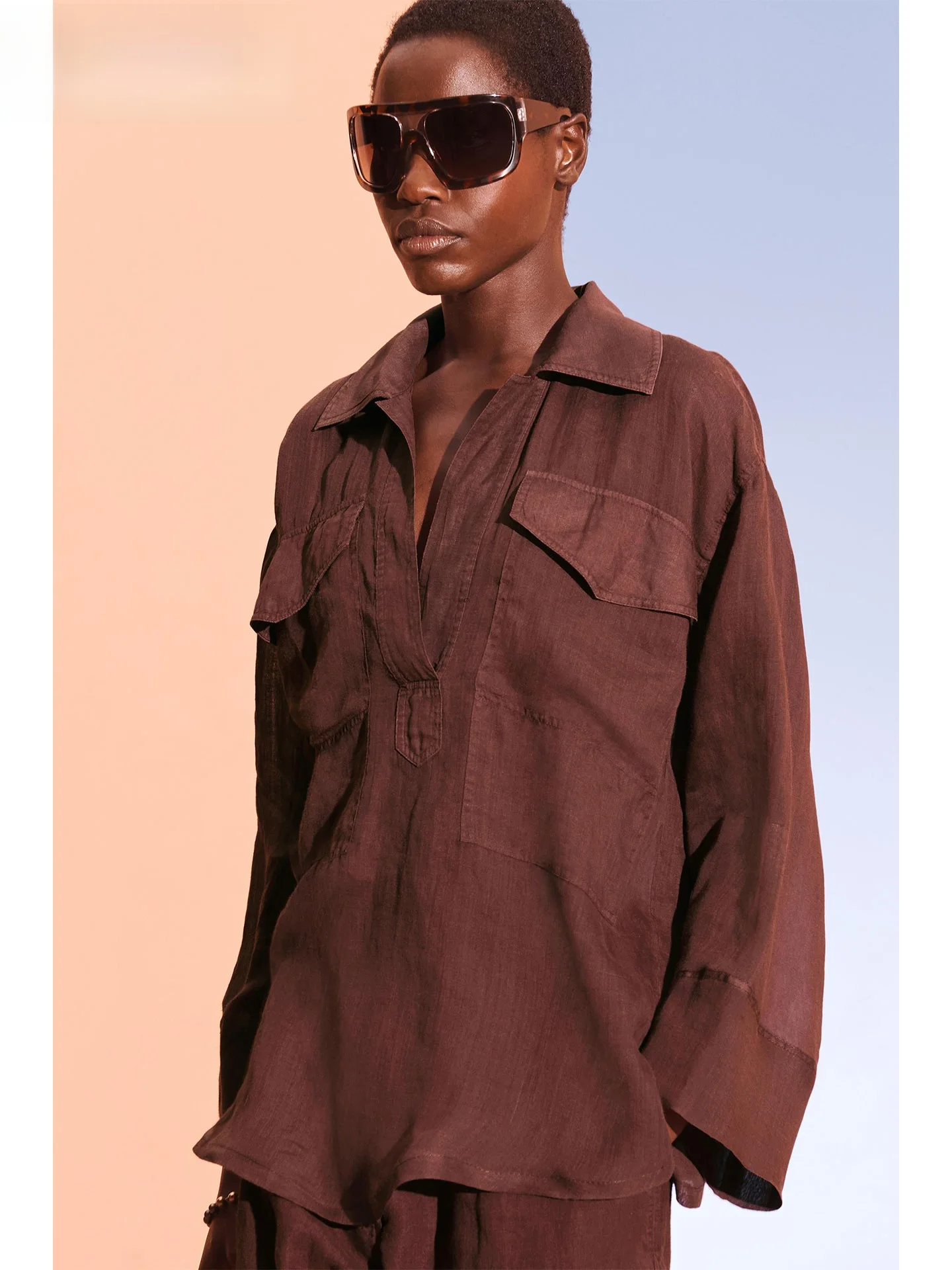 

ZAPRHA Повседневная длинная све irt, осень 2021, простой дизайн, воротник-стойка, свободный крой, женская премиум-класса Faion irt