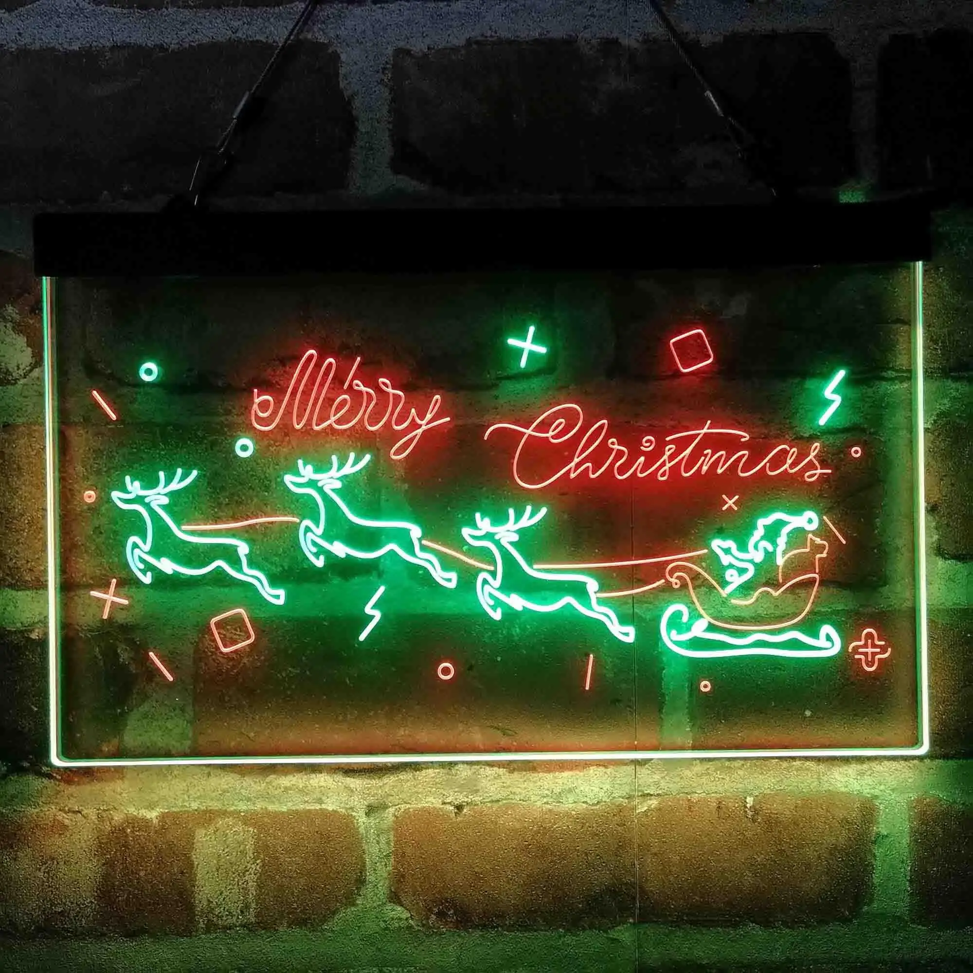 Merry Christmas Santa Claus with Reindeer Sleigh Dual Color Led Neon Sign st6-i4116