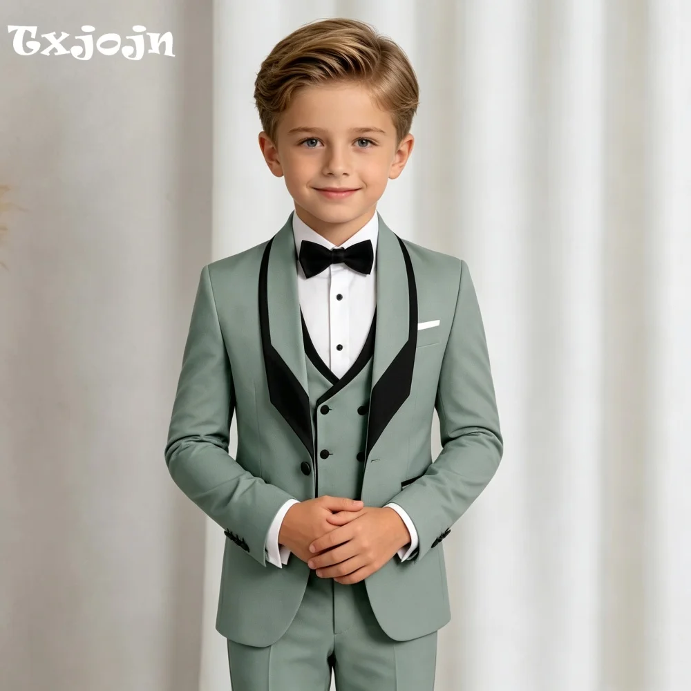 Homecoming Formal Suit for Boys Trendy Wedding Tuxedo 3 Piece Jacket Pants Vest Kids Blazer Set Slim Fit Tailored Outfit