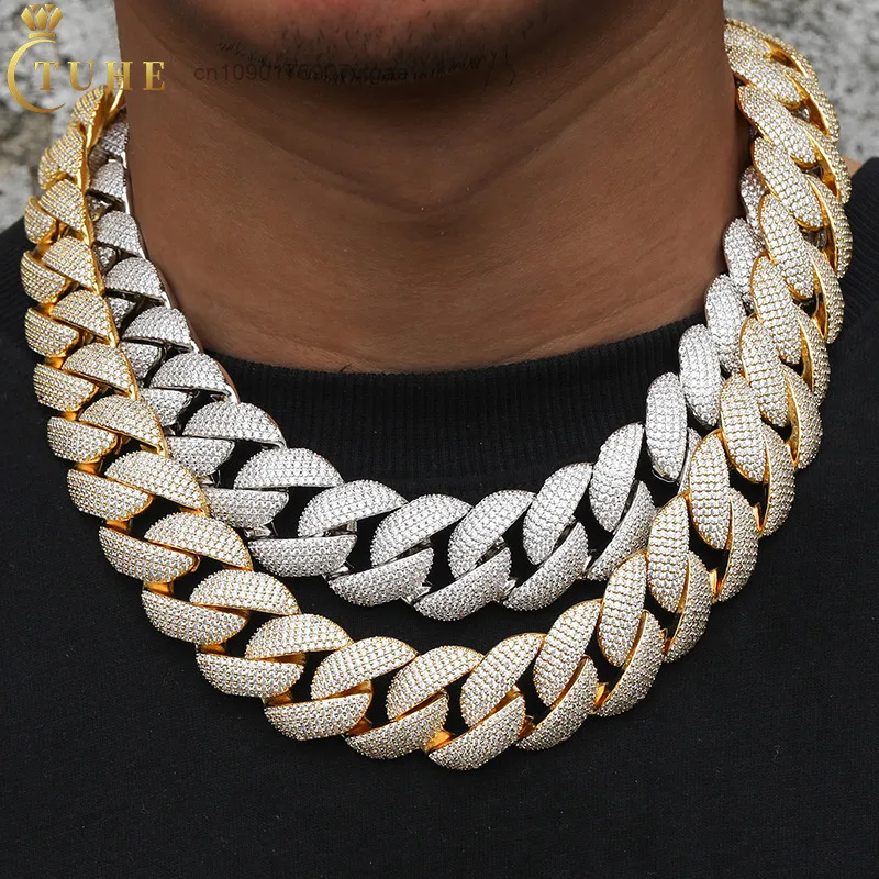 5 23mm Rows VVS Moissanite Diamond S925 Sterling Silver Lab Grown Si Diamond Iced Out Hip Hop Jewelry Cubana Necklace for Men.