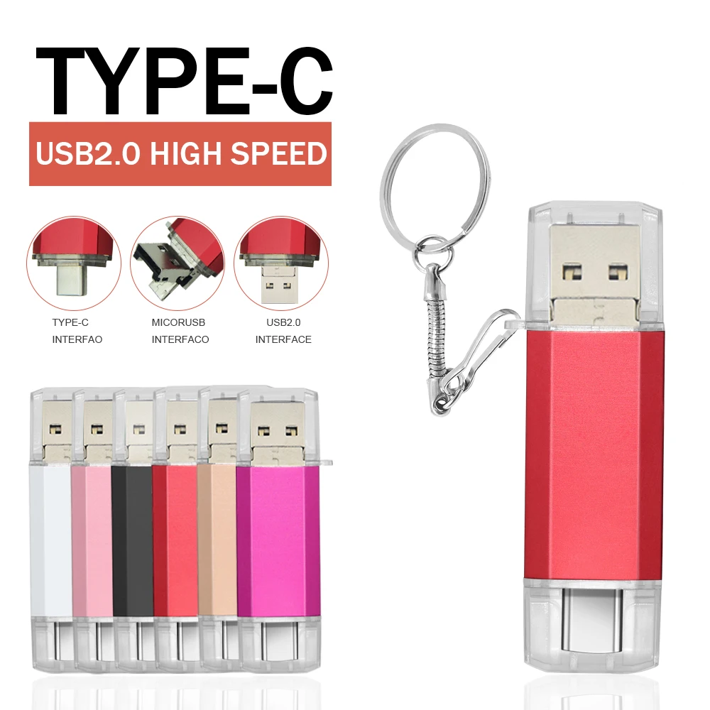 

3 in 1 USB flash drive OTG High Speed Pen Drive 64GB U Disk 32GB TYPE-C Android Gift 16GB Micro USB stick Red External Storage